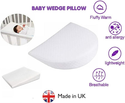 Soft Round Wedge Pillow Foam Filled Anti Re-flux Colic Cushion Anti Choking For Pram Crib Cot Kids Bed Cool Touch Cover For Boys Girls 31x29x7.5 CM
