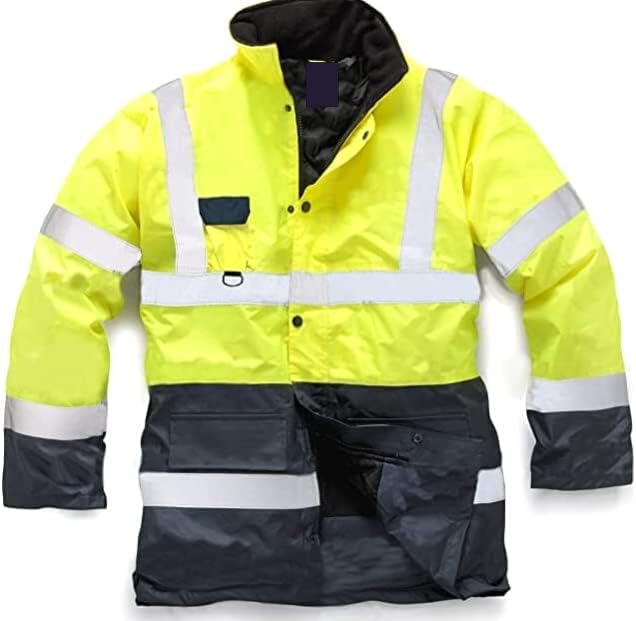 Men’s Hi Vis Safety Parka Jackets Reflective Waterproof Workwear Padded Top Security Hooded Long Coats