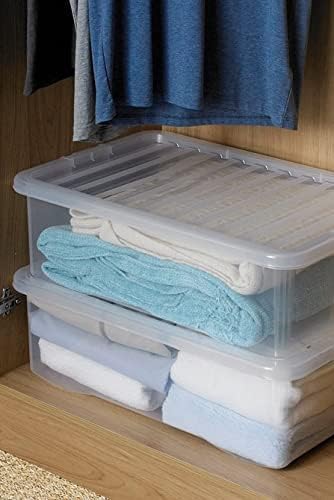 30 Litre Underbed Plastic Storage Boxes with lids, heavy duty, stackable boxes, Drawer Organiser Container Case