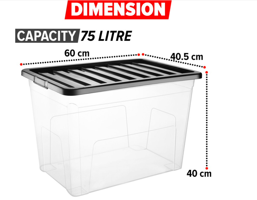 Plastic Storage Boxes Clear Box with Lid Office Stackable Containers 28L