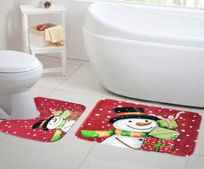 New Christmas Festive Pattern Memory Foam 2 Pieces Bath Mat and Pedestal Mat Set Anti Slip Extra Absorbent Super Soft Regular Size