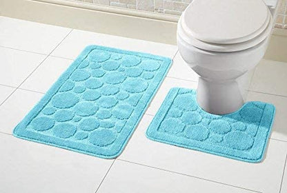 Cali Bubbles 2 Piece Bath Mat & Pedestal Set Non Slip Soft Absorbent Toilet Bathroom Mats Sets