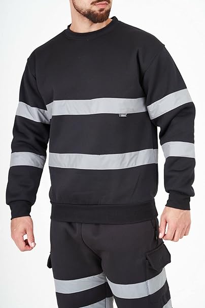 Men’s Hi Vis Work Safety Fleece Jumpers Two Tone Crew Neck Sweatshirt Security Workwear Pullover Top