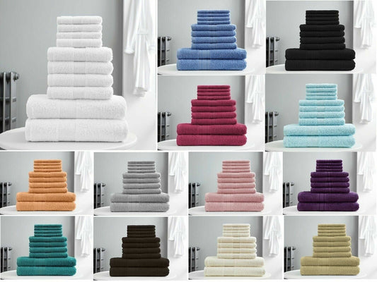 10-Piece Bale Set Bathroom Towels  4x Hand, 4x face Cloths, 2x Bath Towels 100% Cotton Quick Dry Soft Absorbent