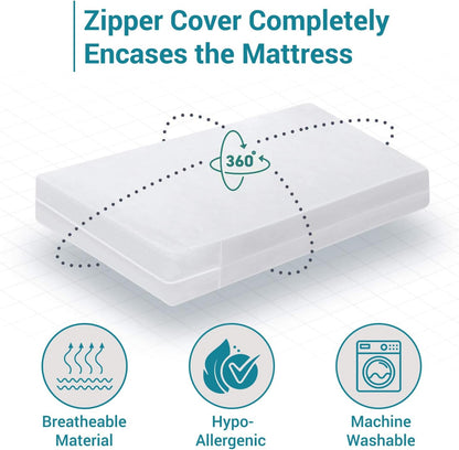 Stripe Mattress Protector Cover, 360° Fully Fitted Encasement, Zipper Closure, Anti Allergy, Breathable, Anti Bed Bug & Dust Mite, Easy Care, Machine Washable