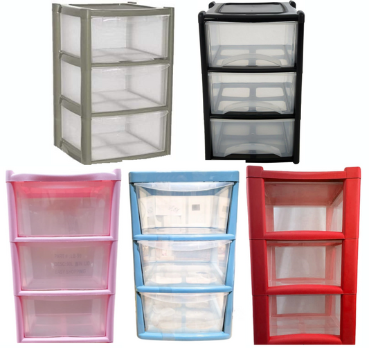 Plastic 3 Tier Drawer Tower Unit Chest Drawer School Office Home Storage