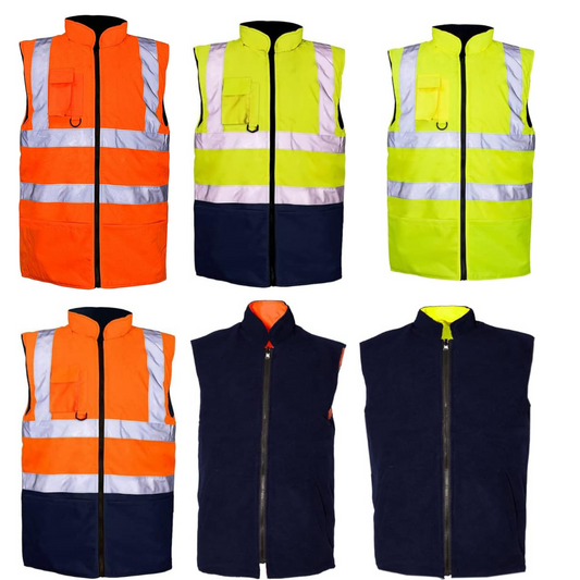 Hi Vis Bodywarmer Reversible Safety Reflective Sleeveless Jacket Workwear Vest
