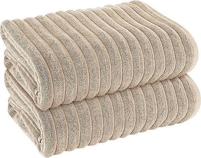 Pack of 2 Jumbo Ribbed Bath Sheet Bathroom Large Bath Towel Highly Absorbent Quick Dry Super Soft 100% Cotton Extra Large Bath Sheets