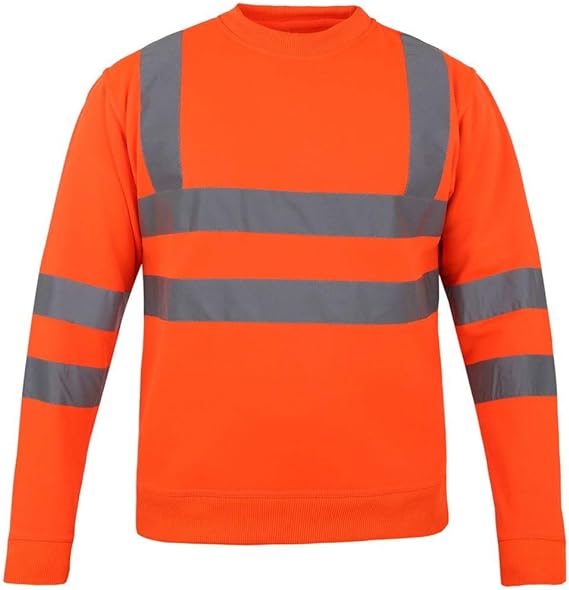 Men’s Hi Vis Work Safety Fleece Jumpers Two Tone Crew Neck Sweatshirt Security Workwear Pullover Top