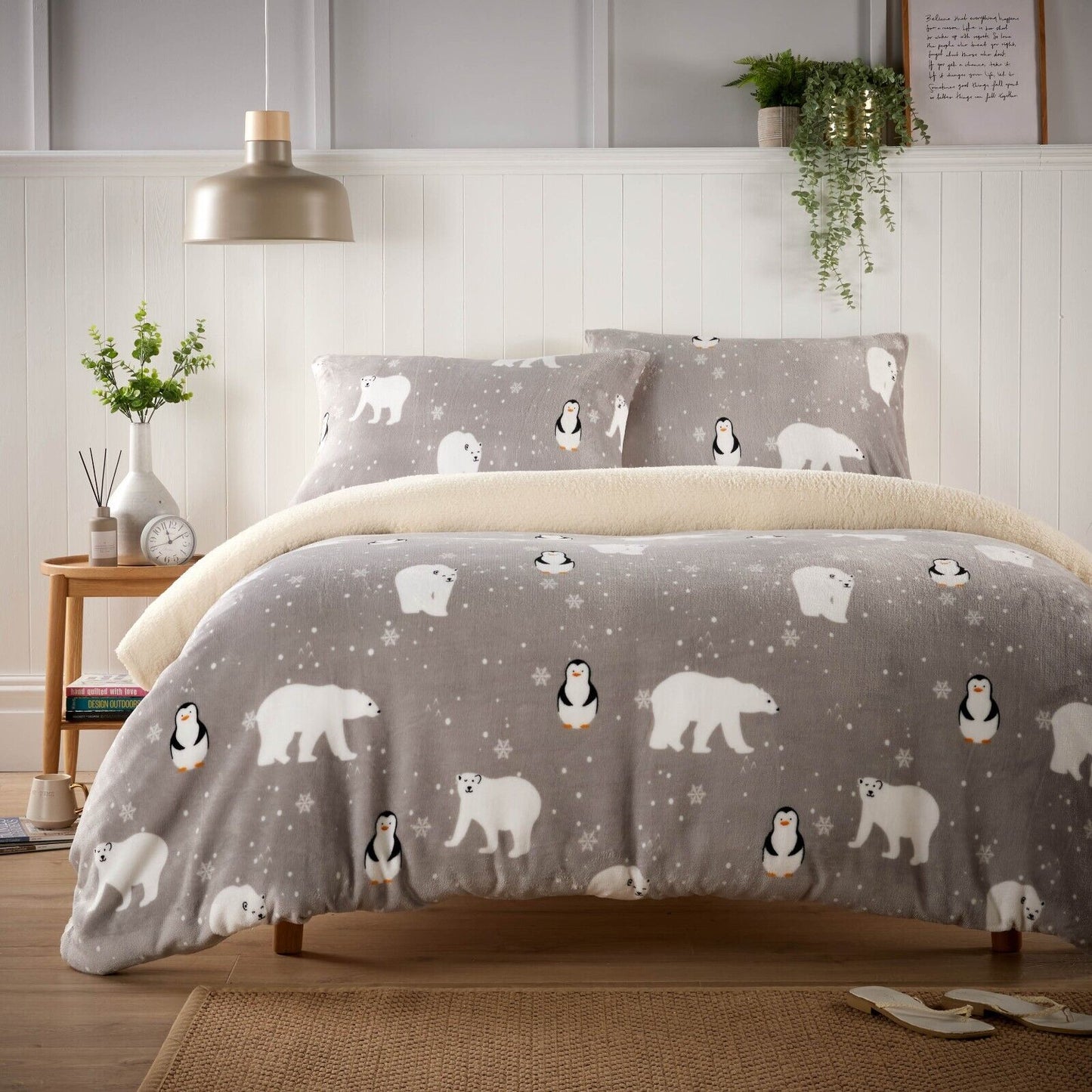 Teddy Fleece Duvet Cover Set Printed Super Soft Quilt Sets Warm Winter Bedding With Sherpa Reverse