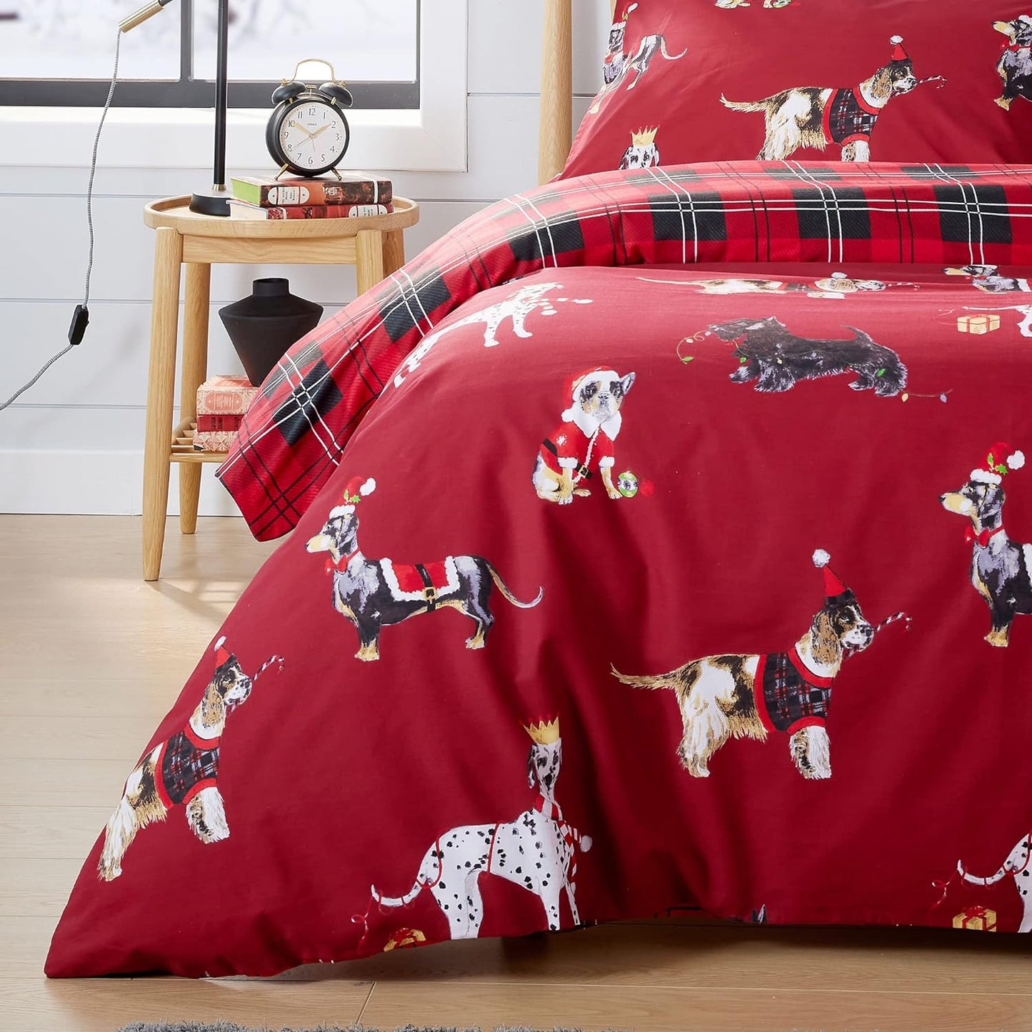 Christmas Dogs Duvet Cover Set Puppies White Grey Reversible Super Soft Easy Care Cute Animal Print Quilt Bedding Bed Sets with Pillowcase