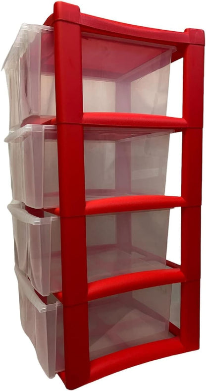 4 Drawers Plastic Storage Tower Unit Organizer Home Office School Desktop Clear Storage Chest for Clothes Toys Art Supplies Stationary Shoes