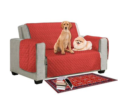 Quilted Sofa Cover Pet Dog Kids Barrier- Slipcover Reversible Furniture Protector Washable Couch Covers with Elastic Straps Anti-Slip Wrinkle Resistant