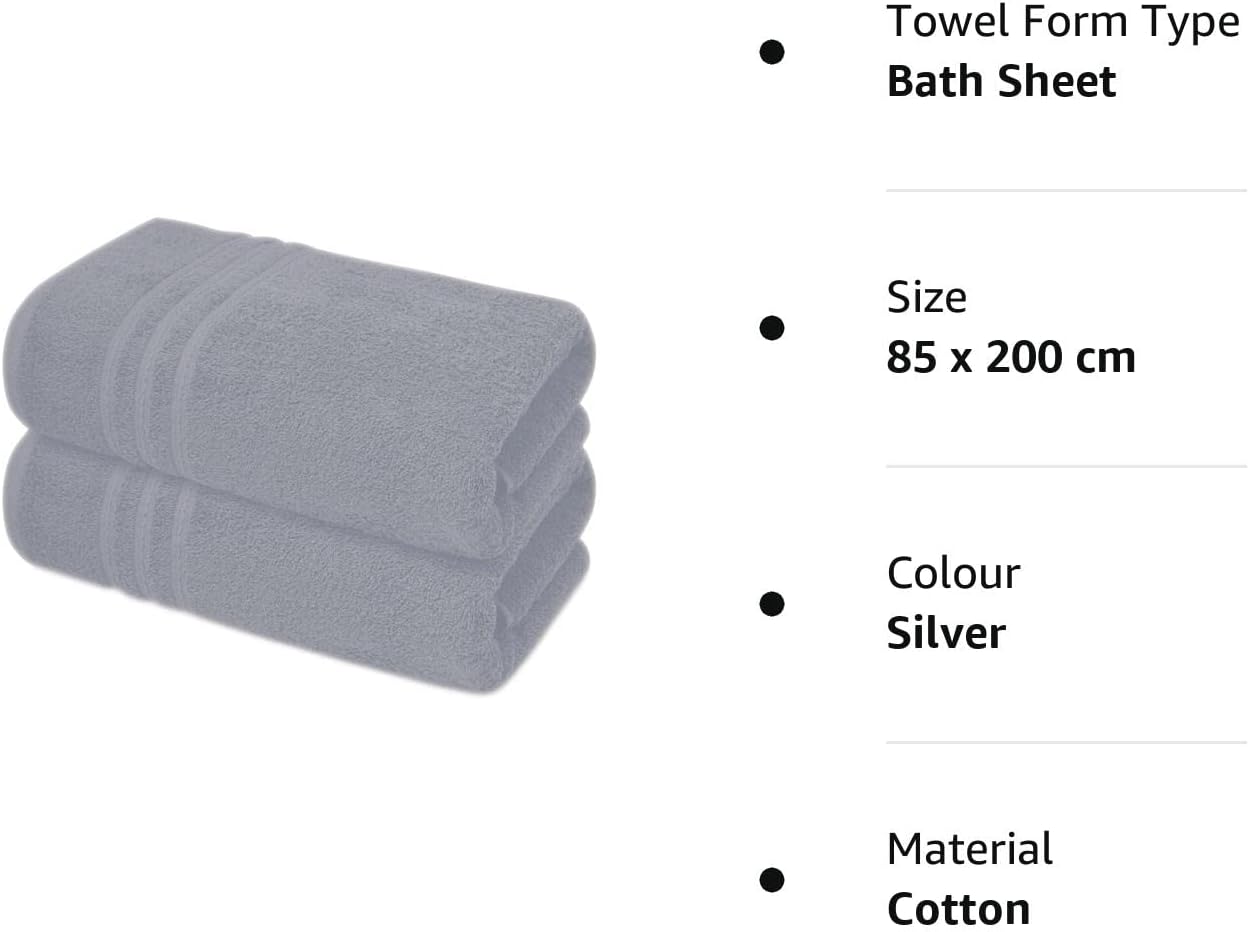 Pack of 2 Extra Large Jumbo Bath Sheets - Beach Towels 100% Cotton  Huge Size (85 x 200 cm)