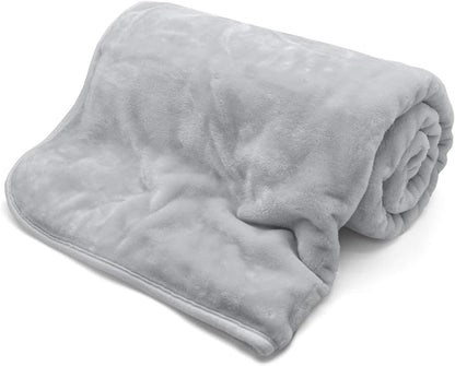 Cosy Faux Fur Mink Throw Blankets Silver Grey Travel Size - Super Soft Fluffy Warm Solid Bed Throws for Sofas Blanket 150x200cm Flannel Fleece