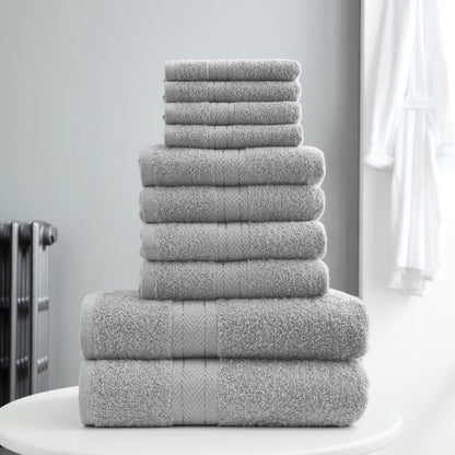 10-Piece Bale Set Bathroom Towels  4x Hand, 4x face Cloths, 2x Bath Towels 100% Cotton Quick Dry Soft Absorbent