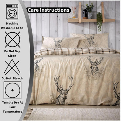 Highland Stag Reversible Duvet Cover Quilt Bedding 3 Pcs Set With Matching Pillowcase Polycotton