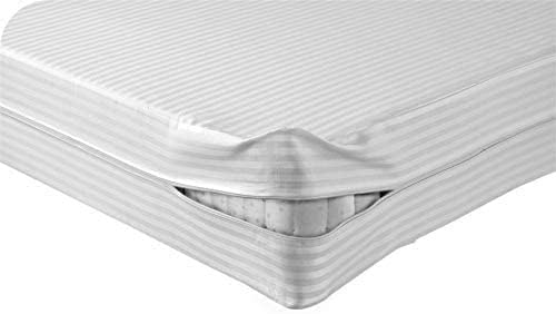 White Stripe Mattress Protector Total Zipper Encasement Cover Bug-Proof, Non-Noisy, Anti-Allergy Fitted Zip Encased Mattress Topper White