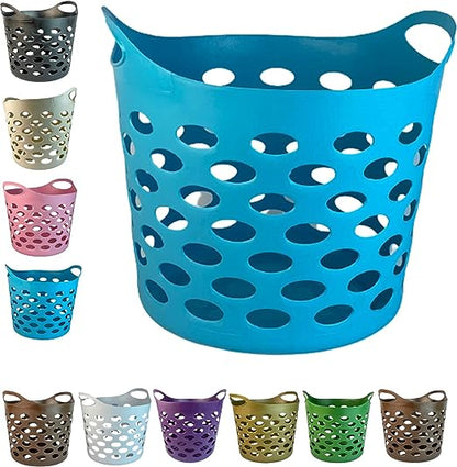 30L Plastic Laundry Basket With Handles Flexi Large Storage Round Hipster Hamper For Clothes Nursery & Home Organisation 13 Colours
